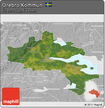 Satellite 3D Map of Örebro Kommun, lighten, desaturated