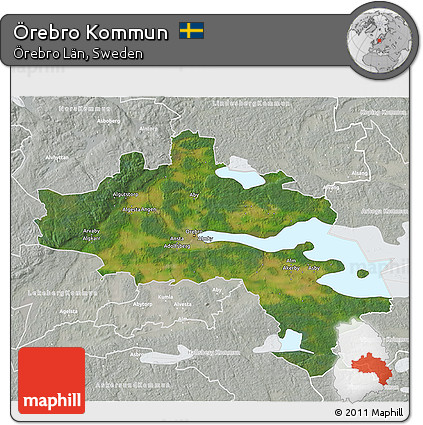 Satellite 3D Map of Örebro Kommun, lighten, semi-desaturated
