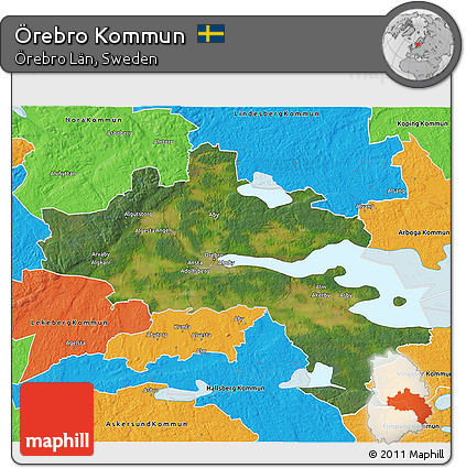 Satellite 3D Map of Örebro Kommun, political outside