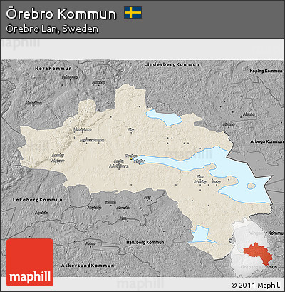Shaded Relief 3D Map of Örebro Kommun, darken, desaturated
