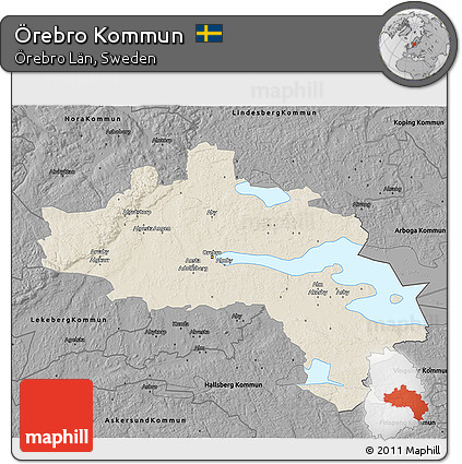 Shaded Relief 3D Map of Örebro Kommun, darken, desaturated