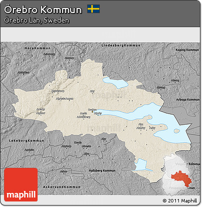Shaded Relief 3D Map of Örebro Kommun, darken, desaturated