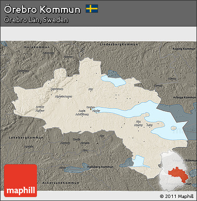 Shaded Relief 3D Map of Örebro Kommun, darken