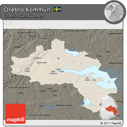 Shaded Relief 3D Map of Örebro Kommun, darken