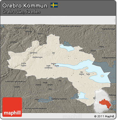 Shaded Relief 3D Map of Örebro Kommun, darken