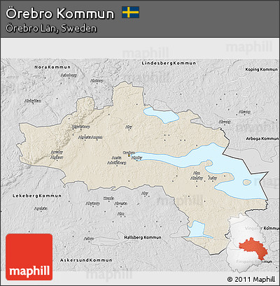 Shaded Relief 3D Map of Örebro Kommun, desaturated