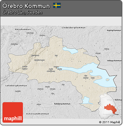 Shaded Relief 3D Map of Örebro Kommun, desaturated