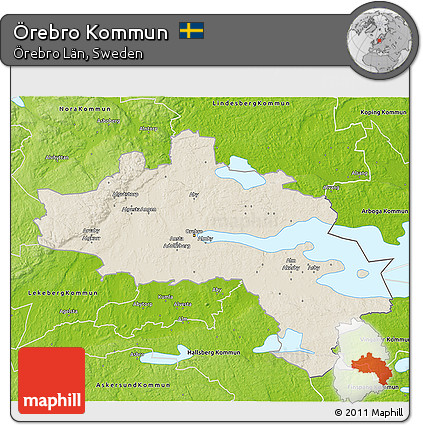 Shaded Relief 3D Map of Örebro Kommun, physical outside