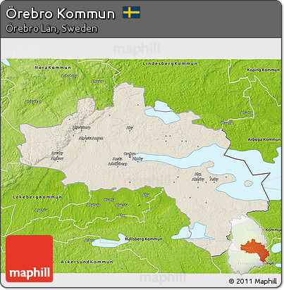 Shaded Relief 3D Map of Örebro Kommun, physical outside