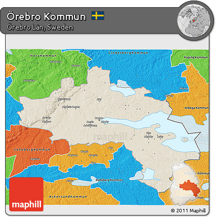 Shaded Relief 3D Map of Örebro Kommun, political outside