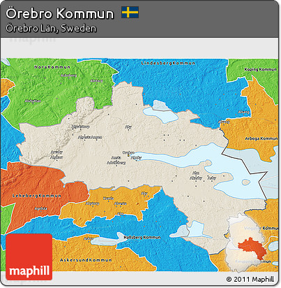Shaded Relief 3D Map of Örebro Kommun, political outside