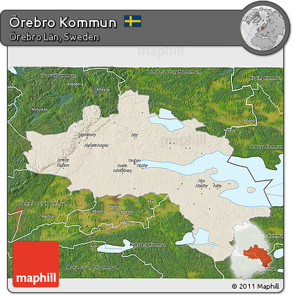 Shaded Relief 3D Map of Örebro Kommun, satellite outside