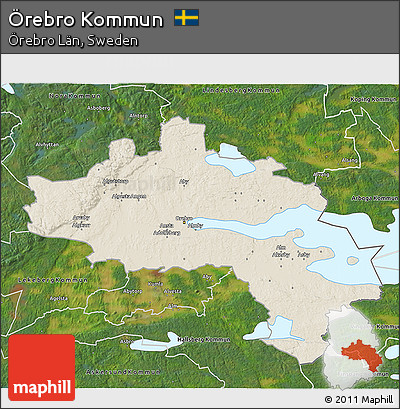 Shaded Relief 3D Map of Örebro Kommun, satellite outside