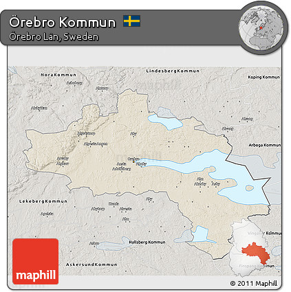 Shaded Relief 3D Map of Örebro Kommun, semi-desaturated