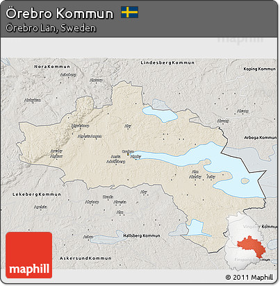 Shaded Relief 3D Map of Örebro Kommun, semi-desaturated