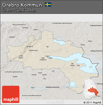 Shaded Relief 3D Map of Örebro Kommun, semi-desaturated