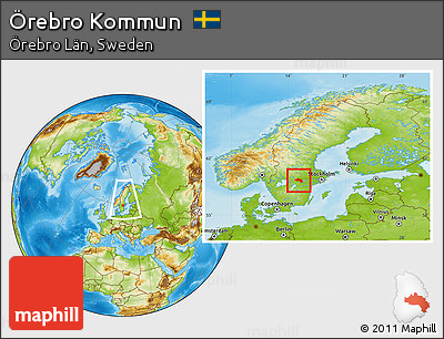 Physical Location Map of Örebro Kommun, within the entire country