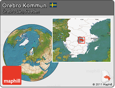 Satellite Location Map of Örebro Kommun, highlighted country, highlighted parent region