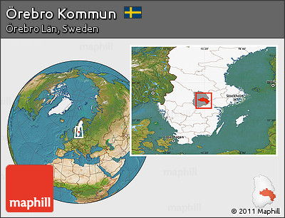 Satellite Location Map of Örebro Kommun, highlighted country, highlighted parent region