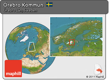 Satellite Location Map of Örebro Kommun, highlighted parent region, within the entire country