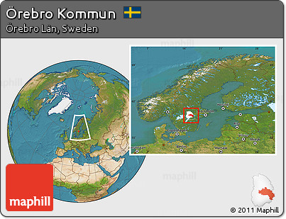Satellite Location Map of Örebro Kommun, highlighted parent region, within the entire country