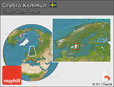 Satellite Location Map of Örebro Kommun, highlighted parent region, within the entire country