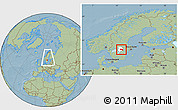 Savanna Style Location Map of Örebro Kommun, highlighted parent region, within the entire country, hill shading