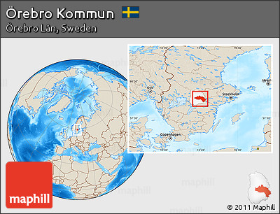 Shaded Relief Location Map of Örebro Kommun, highlighted parent region