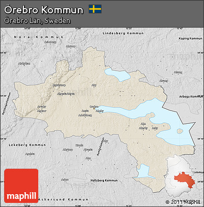 Shaded Relief Map of Örebro Kommun, desaturated