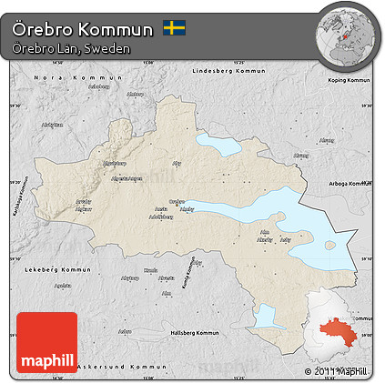 Shaded Relief Map of Örebro Kommun, desaturated