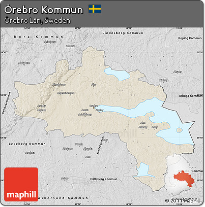 Shaded Relief Map of Örebro Kommun, desaturated