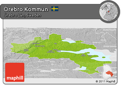 Physical Panoramic Map of Örebro Kommun, lighten, desaturated