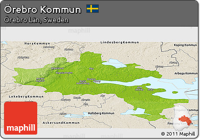 Physical Panoramic Map of Örebro Kommun, shaded relief outside