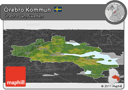 Satellite Panoramic Map of Örebro Kommun, darken, desaturated