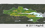 Satellite Panoramic Map of Örebro Kommun, darken, semi-desaturated