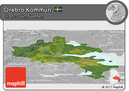Satellite Panoramic Map of Örebro Kommun, lighten, desaturated