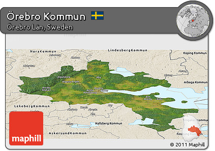 Satellite Panoramic Map of Örebro Kommun, shaded relief outside