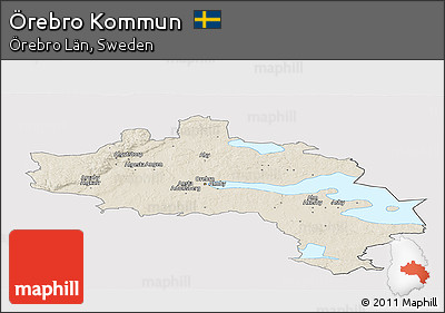Shaded Relief Panoramic Map of Örebro Kommun, cropped outside