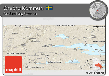 Shaded Relief Panoramic Map of Örebro Kommun