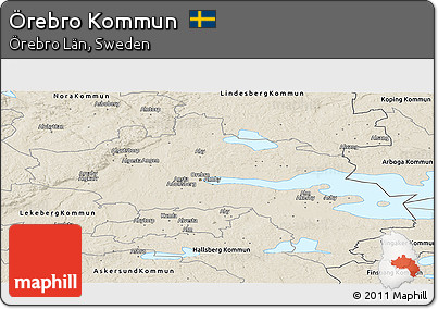 Shaded Relief Panoramic Map of Örebro Kommun