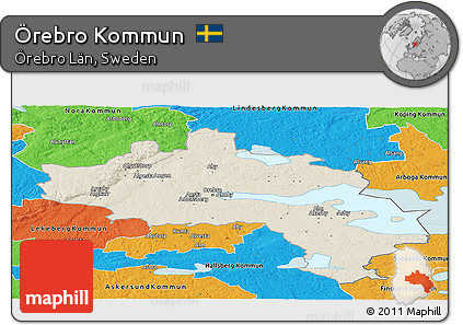 Shaded Relief Panoramic Map of Örebro Kommun, political outside