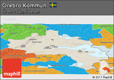 Shaded Relief Panoramic Map of Örebro Kommun, political outside