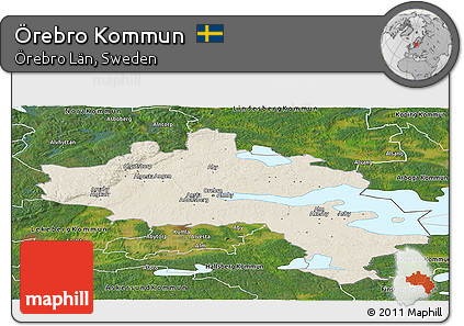 Shaded Relief Panoramic Map of Örebro Kommun, satellite outside