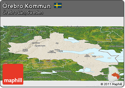 Shaded Relief Panoramic Map of Örebro Kommun, satellite outside