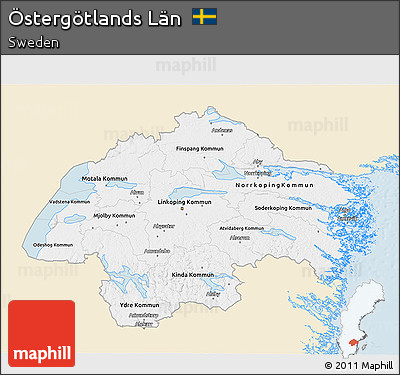 Classic Style 3D Map of Östergötlands Län, single color outside
