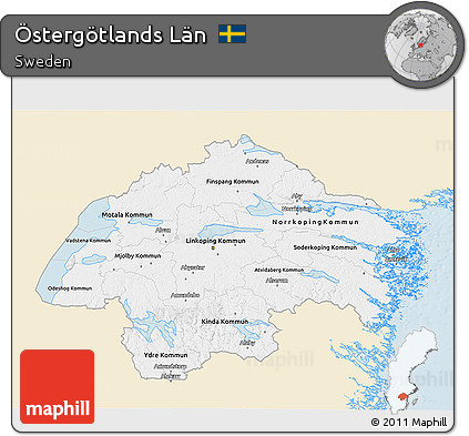 Classic Style 3D Map of Östergötlands Län, single color outside