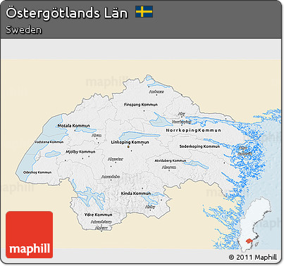 Classic Style 3D Map of Östergötlands Län, single color outside
