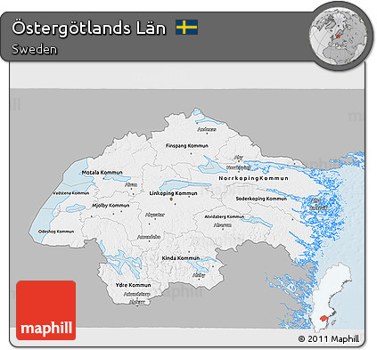 Gray 3D Map of Östergötlands Län, single color outside