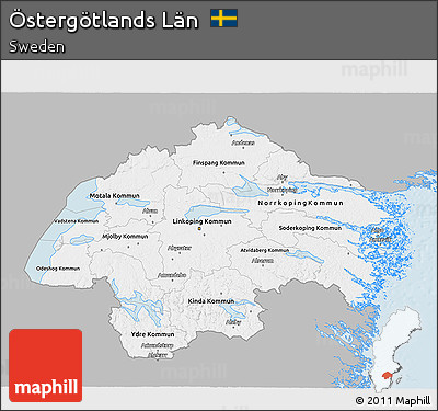 Gray 3D Map of Östergötlands Län, single color outside