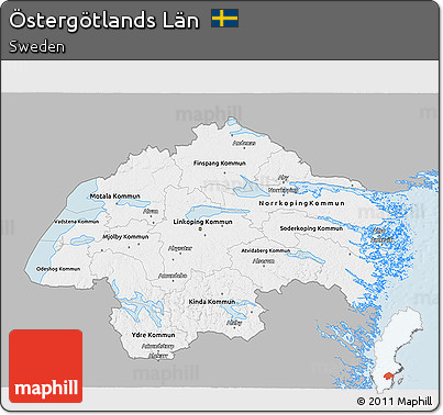 Gray 3D Map of Östergötlands Län, single color outside